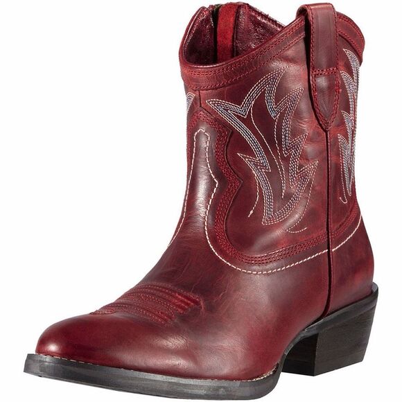 Ariat Billie Retro Red Leather Western Ankle Boots Zip Womens Size 7 B NWOB - Picture 2 of 10